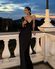 V-Neck Long Dress Backless Maxi Style Regular Fit Satin Evening Wear 1
