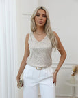 V-Neck Top with Sequined Design for Spring and Summer Wardrobe 1