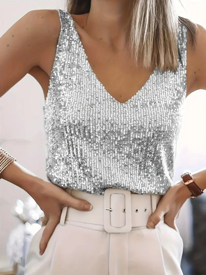 V-Neck Top with Sequined Design for Spring and Summer Wardrobe 9