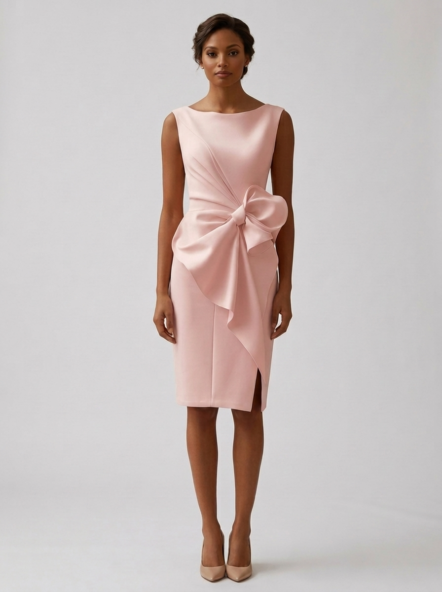 Women’s pink women's draped midi dress bow cocktail