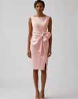 Women’s pink women's draped midi dress bow cocktail