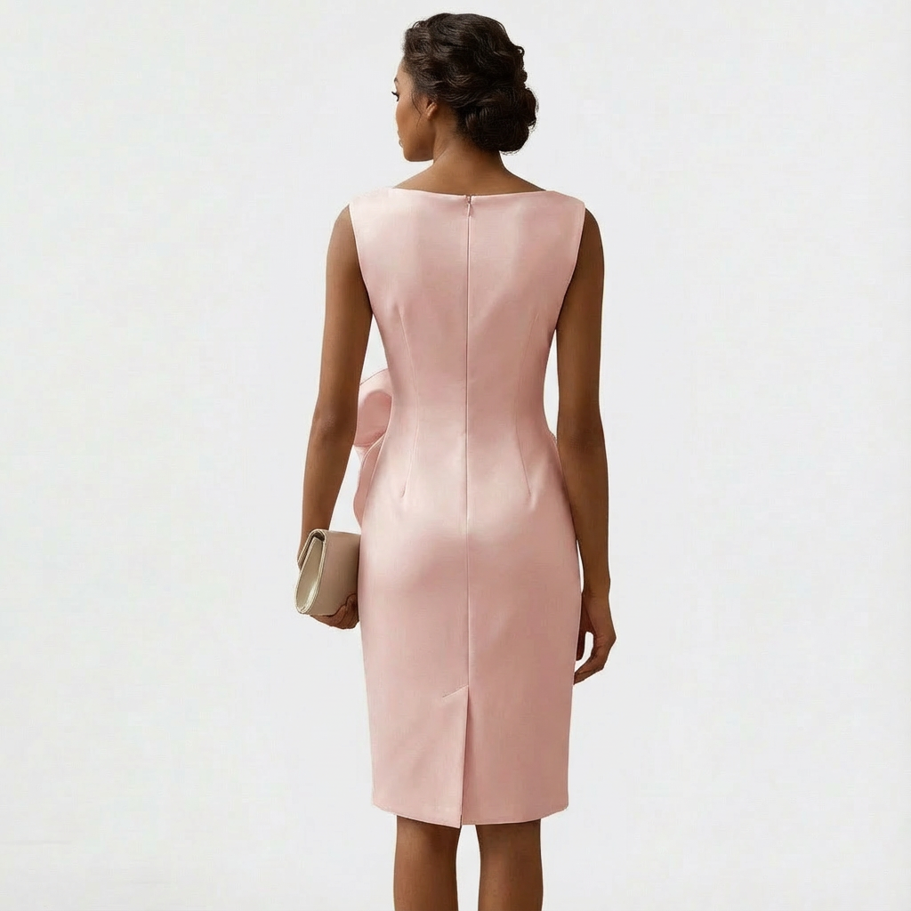Women’s pink women's draped midi dress bow cocktail