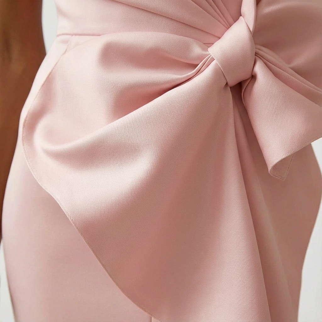 Women’s pink women's draped midi dress bow cocktail