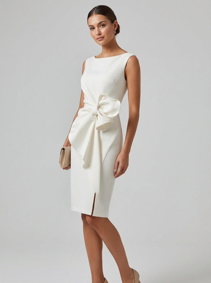 Women’s pink women's draped midi dress bow cocktail
