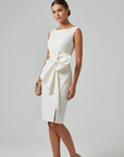 Women’s pink women's draped midi dress bow cocktail