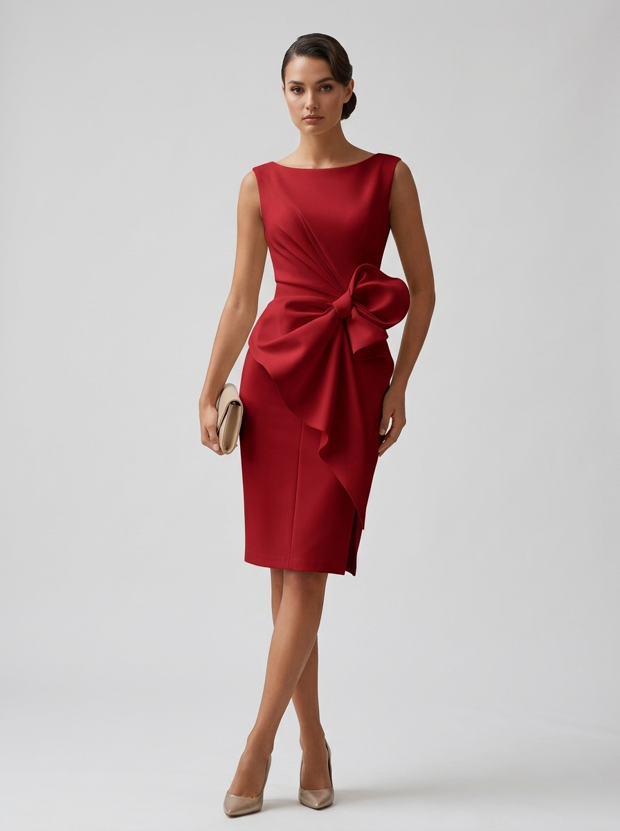 Women’s women's draped midi dress bow cocktail