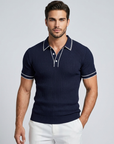 Men’s navy men's ribbed polo shirt contrast