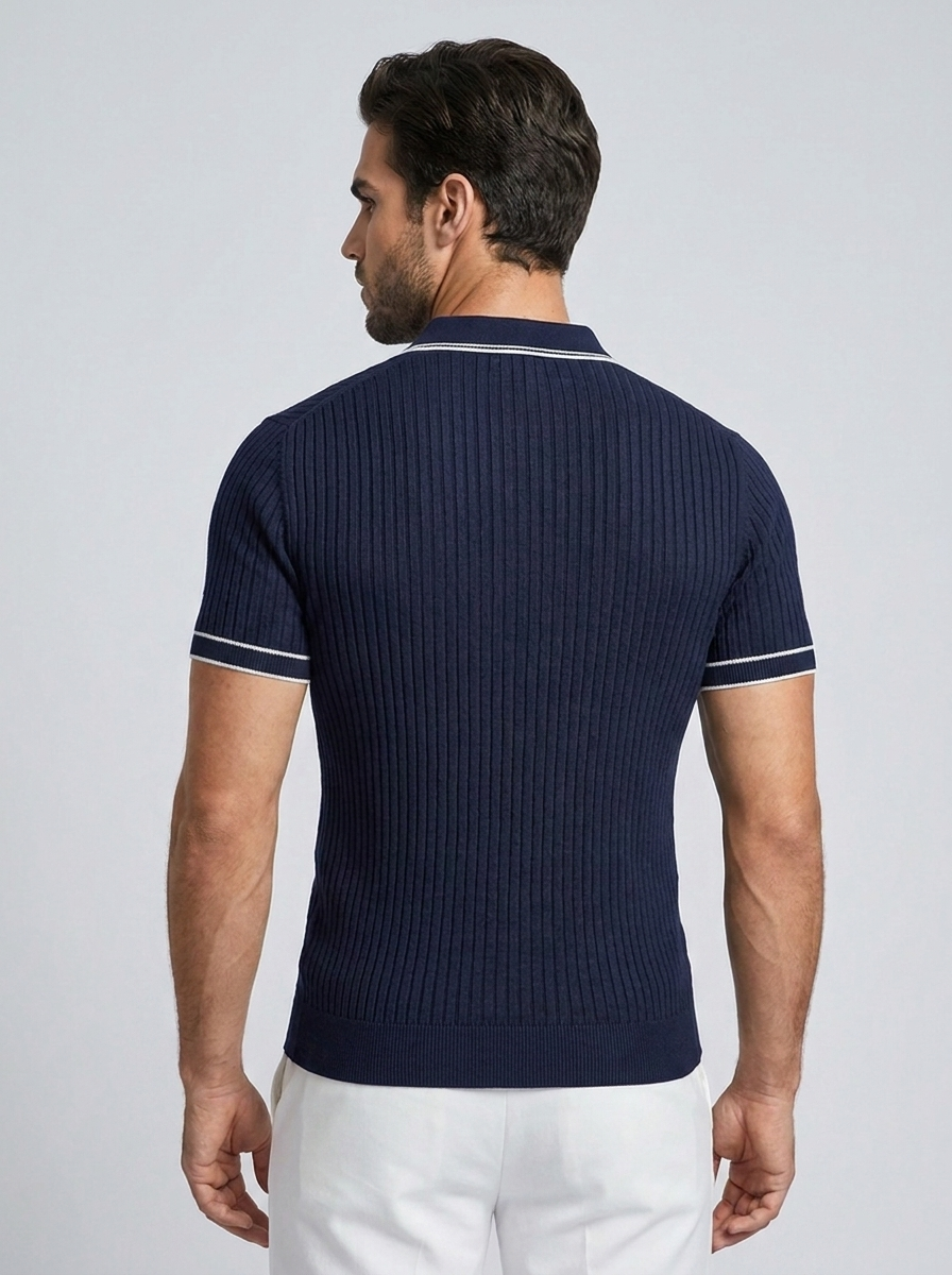 Men’s navy men's ribbed polo shirt contrast