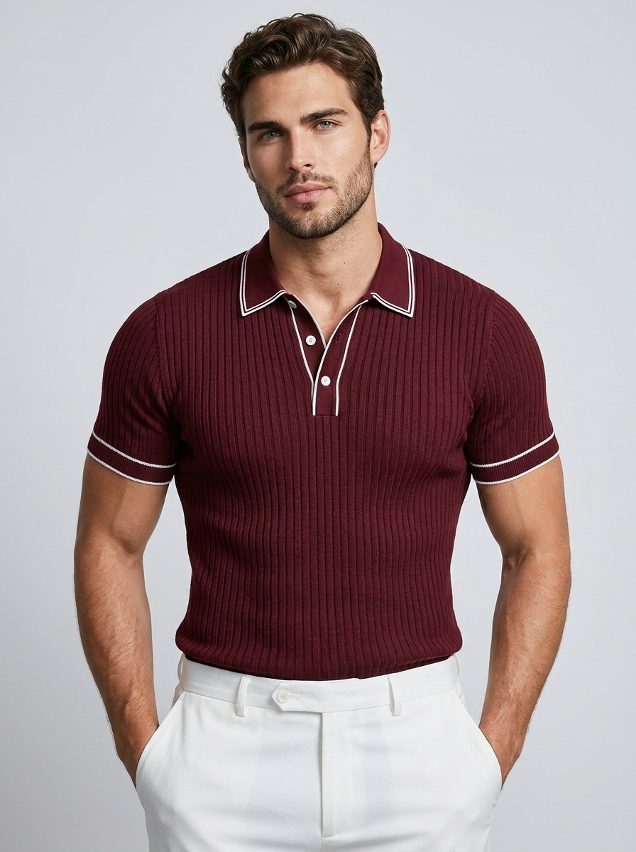 Men’s navy men's ribbed polo shirt contrast