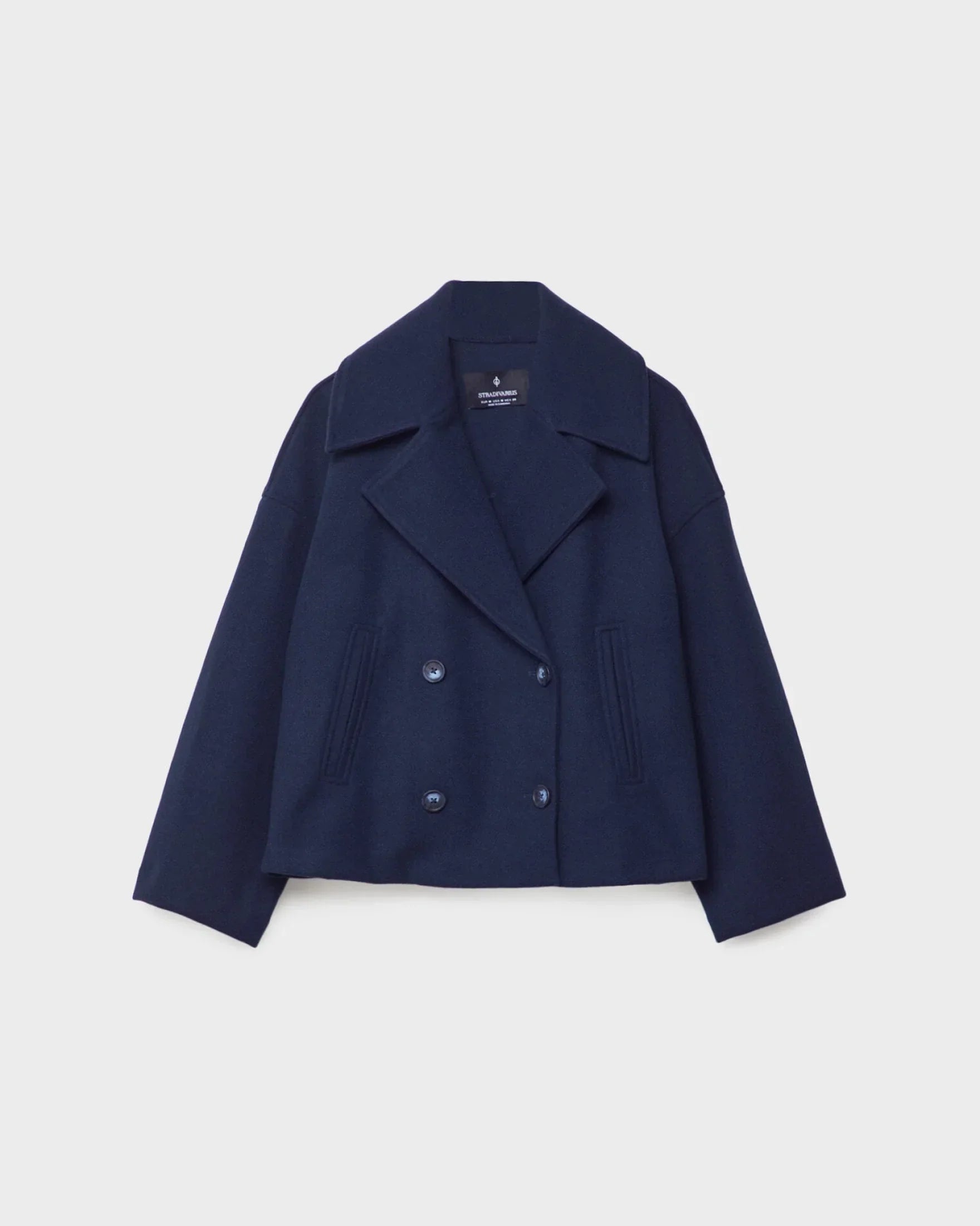 Women's navy short double-breasted wool coat