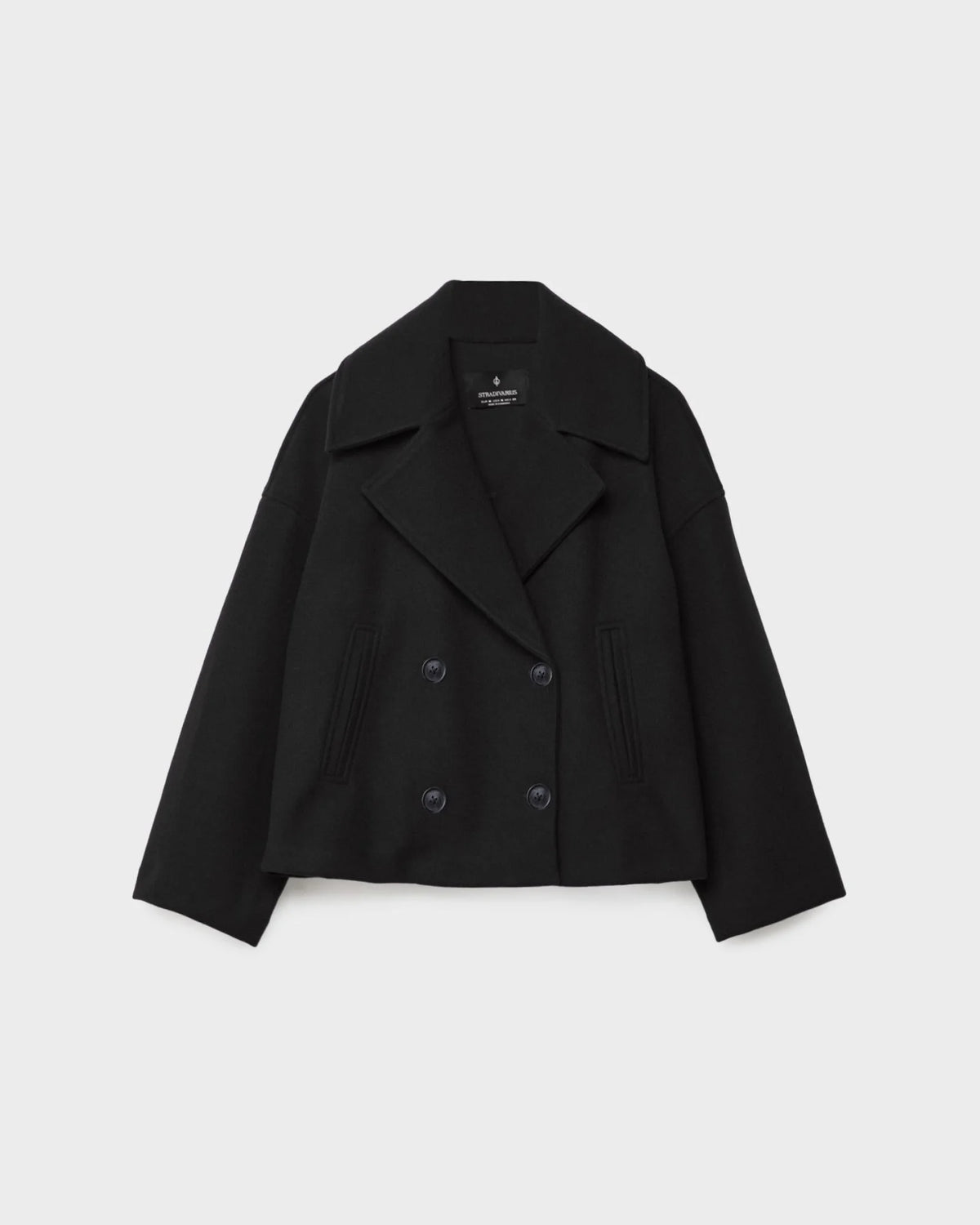 Women's navy short double-breasted wool coat