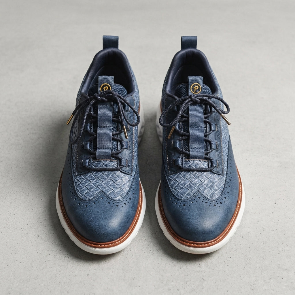 Men's slate blue leather oxford sneakers