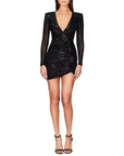 Vera | Black Long Sleeve Mini Dress Sequined 0