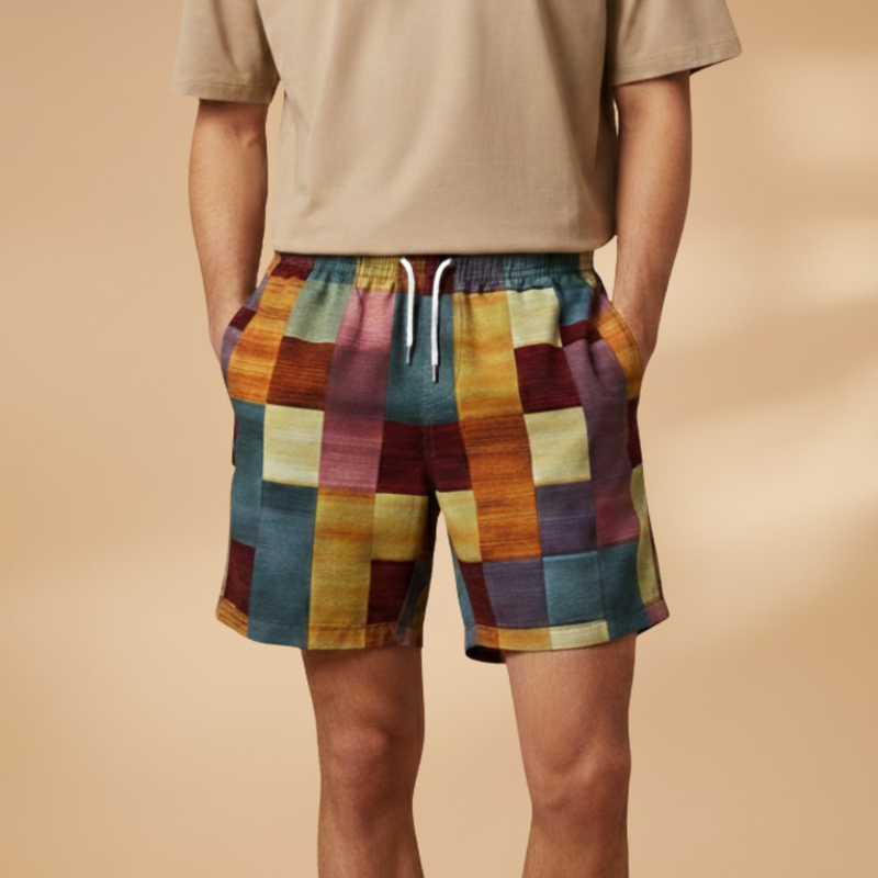 Vibrant Mens Swim Trunks With Bold Block Pattern 0