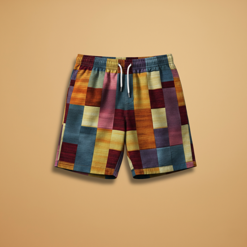 Vibrant Mens Swim Trunks With Bold Block Pattern 1