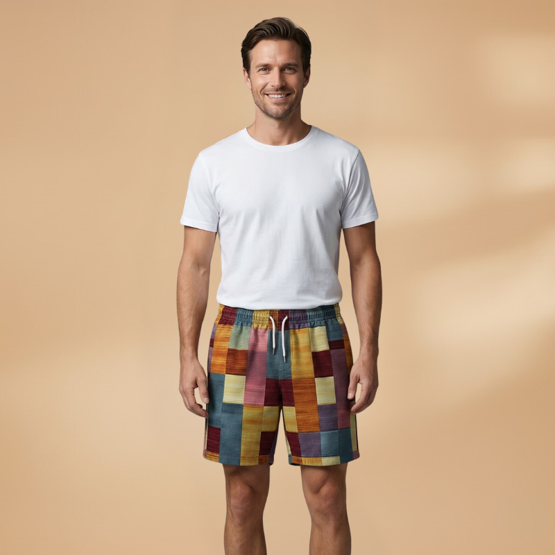 Vibrant Mens Swim Trunks With Bold Block Pattern 2