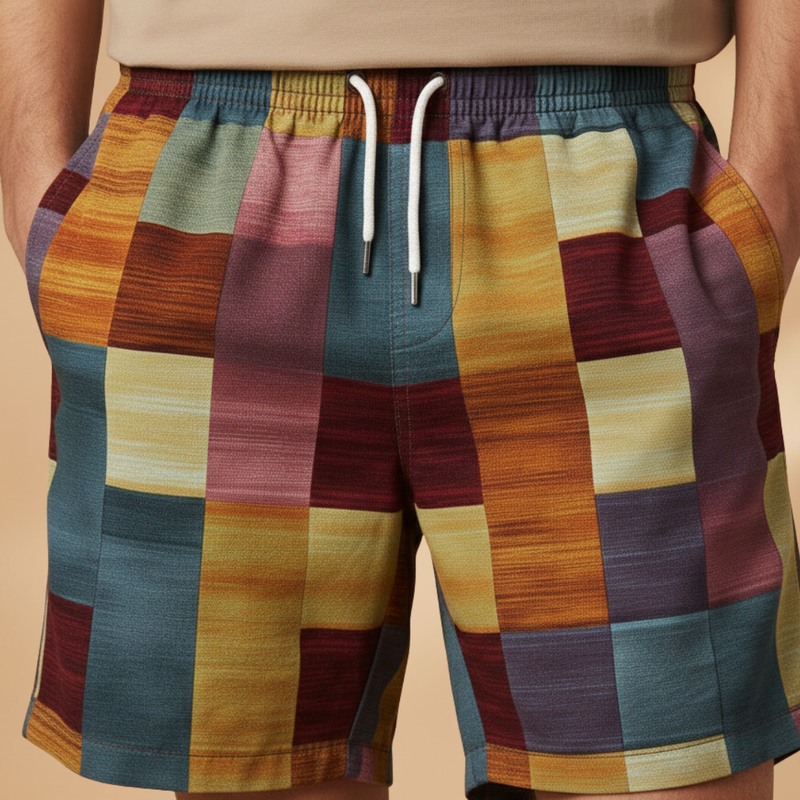 Vibrant Mens Swim Trunks With Bold Block Pattern 5