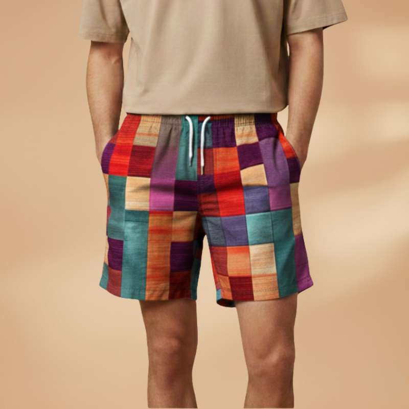 Vibrant Mens Swim Trunks With Bold Block Pattern 6