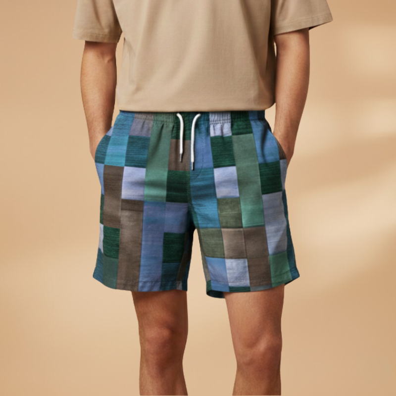 Vibrant Mens Swim Trunks With Bold Block Pattern 7