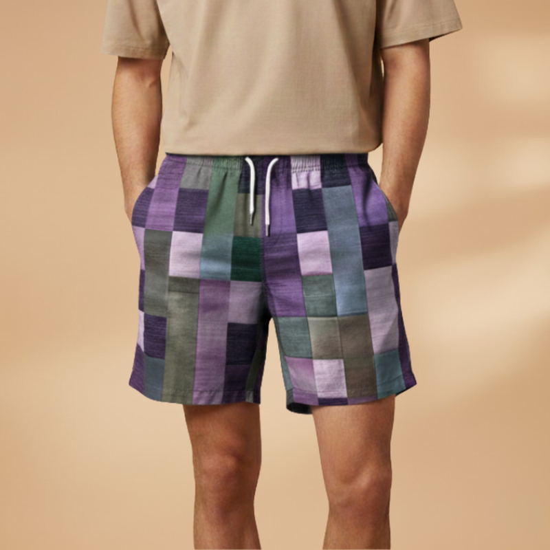 Vibrant Mens Swim Trunks With Bold Block Pattern 8