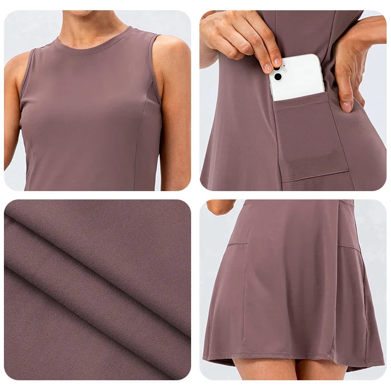 Women’s brown women's tennis dress with built-in shorts