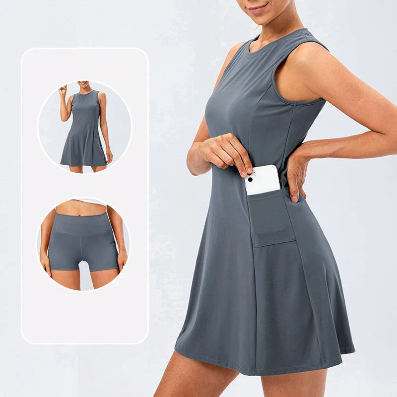 Women’s brown women's tennis dress with built-in shorts