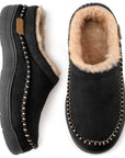 Men's warm-lined slippers in beige with non-slip grip sole for home wear
