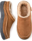 Men's warm-lined slippers in beige with non-slip grip sole for home wear