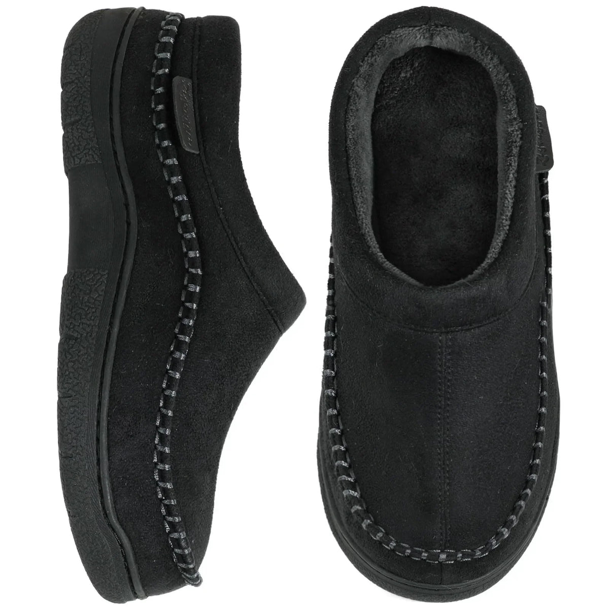 Men's warm-lined slippers in beige with non-slip grip sole for home wear