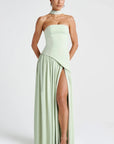 Women’s light green women's strapless maxi dress slit