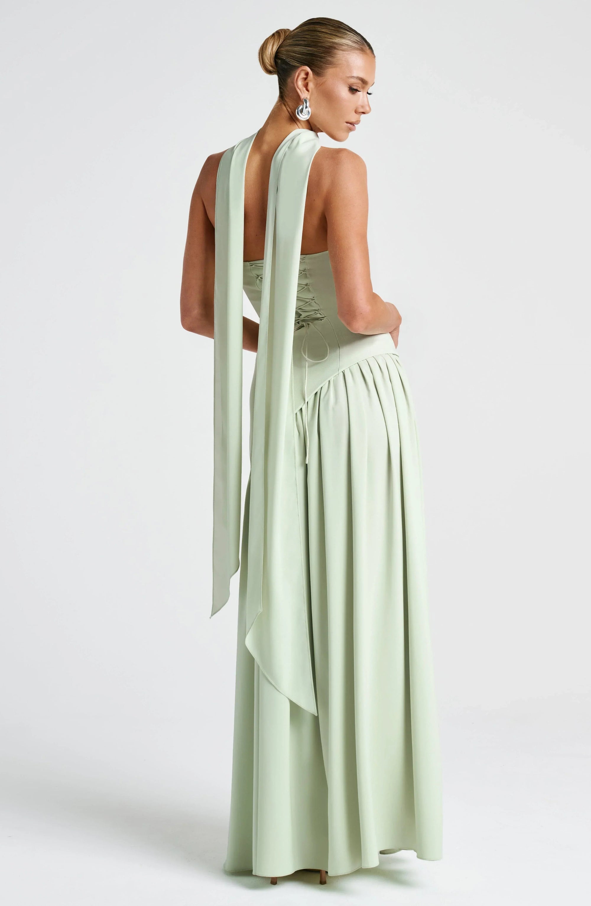 Women’s light green women's strapless maxi dress slit