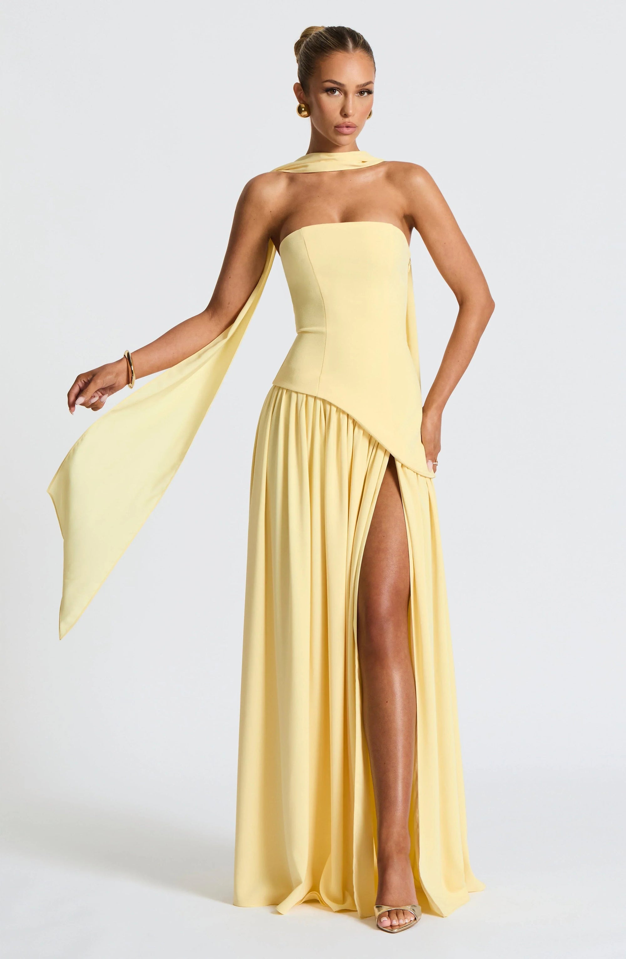 Women’s women's strapless maxi dress slit