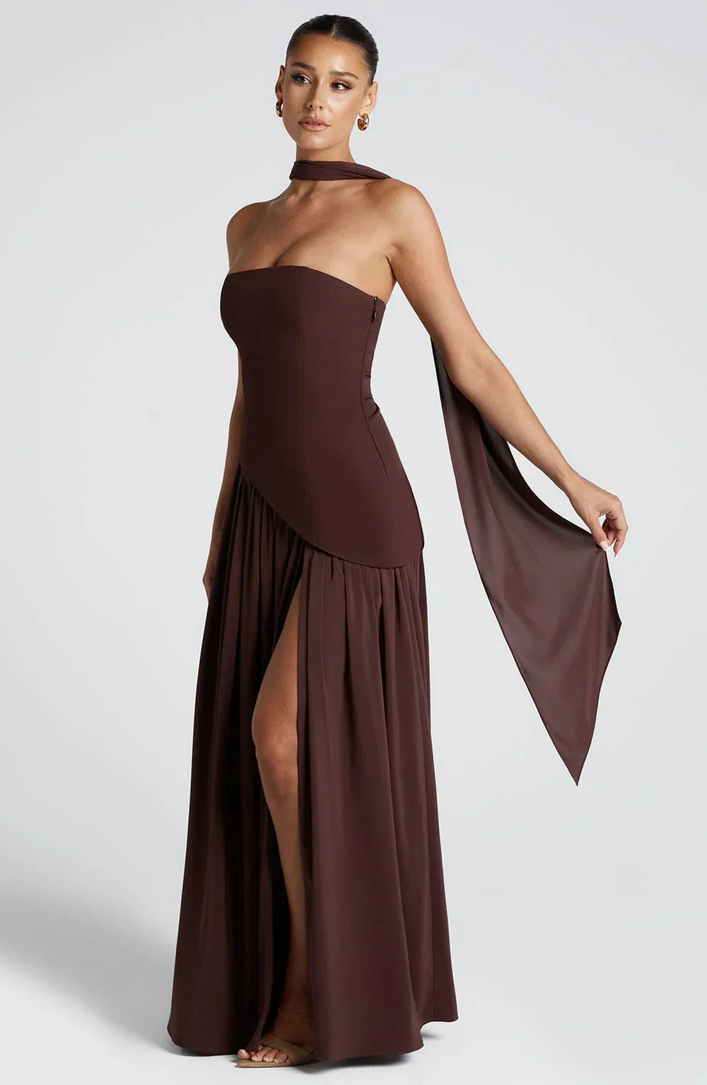 Women’s women's strapless maxi dress slit