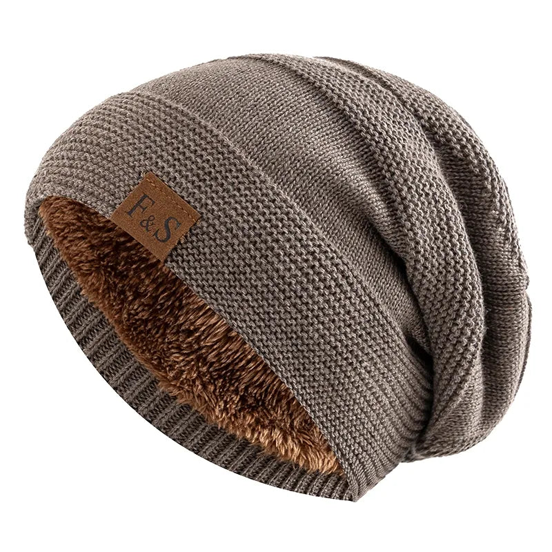 Khaki fleece lined beanie for winter