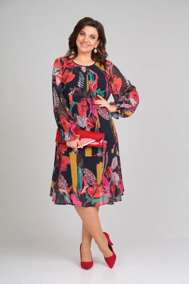 Women's A-Line Midi Dress Floral Long Sleeve 3