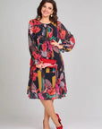 Women's A-Line Midi Dress Floral Long Sleeve 3