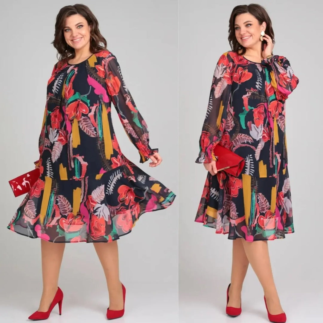 Women's A-Line Midi Dress Floral Long Sleeve 5