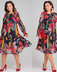 Women's A-Line Midi Dress Floral Long Sleeve 5