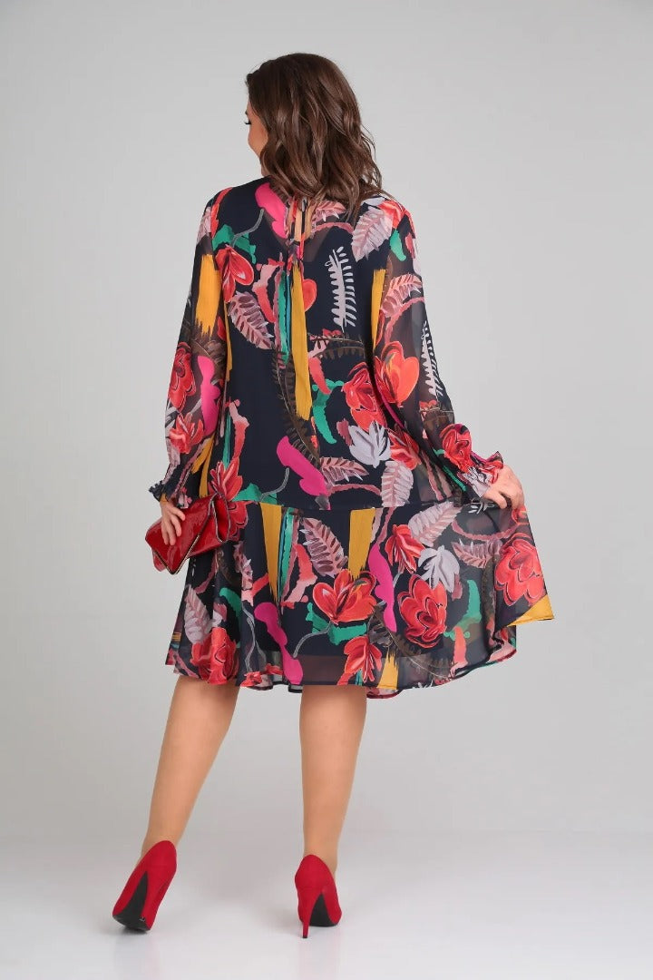 Women's A-Line Midi Dress Floral Long Sleeve 7