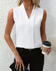 Women's Blouse Sleeveless Pleated V-Neck Casual Lightweight Polyester Fit 0