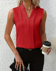 Women's Blouse Sleeveless Pleated V-Neck Casual Lightweight Polyester Fit 3