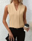 Women's Blouse Sleeveless Pleated V-Neck Casual Lightweight Polyester Fit 4