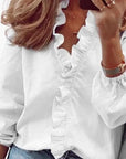 Women's Blouse V-Neckline Ruffle Detail Long Sleeve Woven Top Casual Wear 0