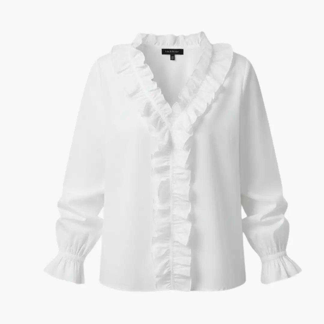 Women's Blouse V-Neckline Ruffle Detail Long Sleeve Woven Top Casual Wear 1