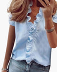 Women's Blouse V-Neckline Ruffle Detail Long Sleeve Woven Top Casual Wear 2