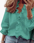 Women's Blouse V-Neckline Ruffle Detail Long Sleeve Woven Top Casual Wear 4