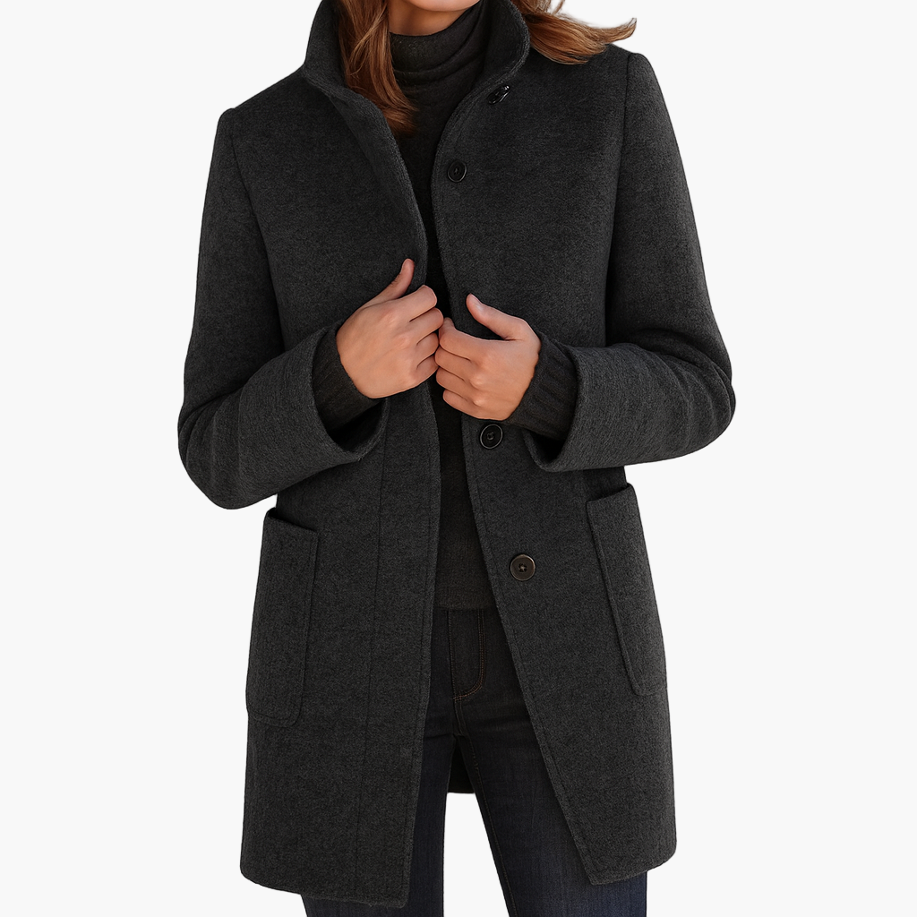 women's grey tailored stand collar city coat