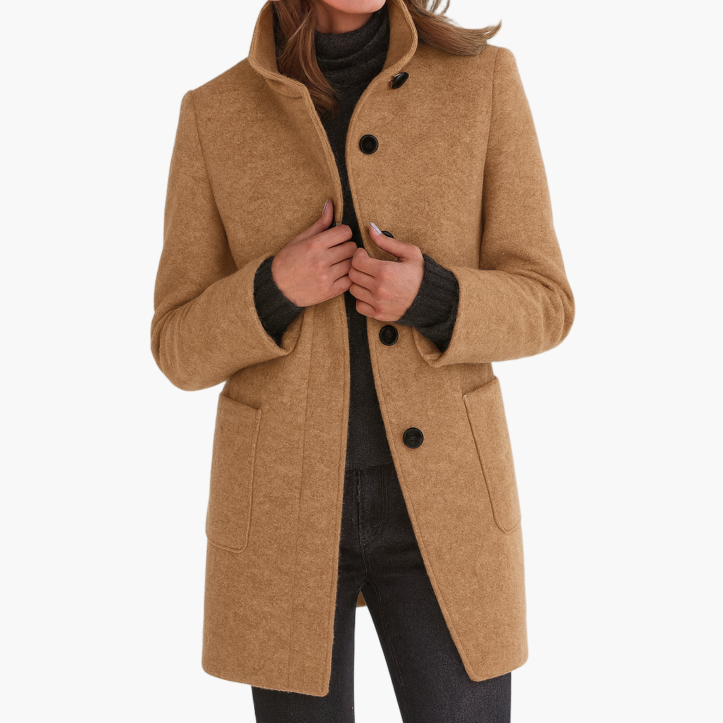 women's grey tailored stand collar city coat