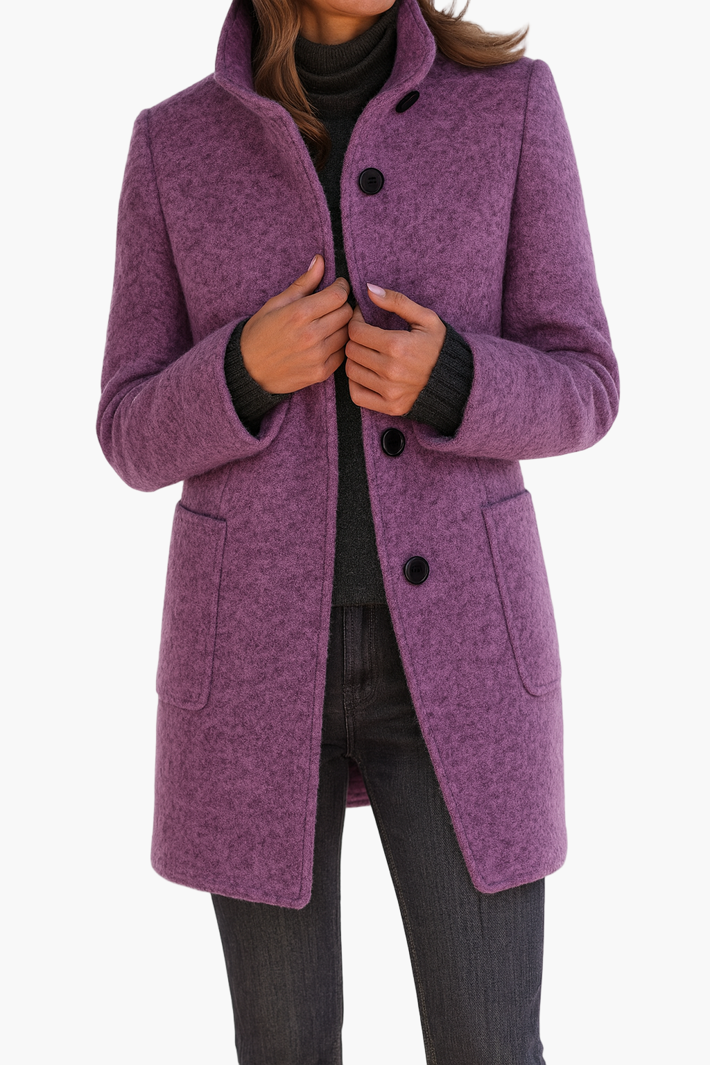 women's grey tailored stand collar city coat