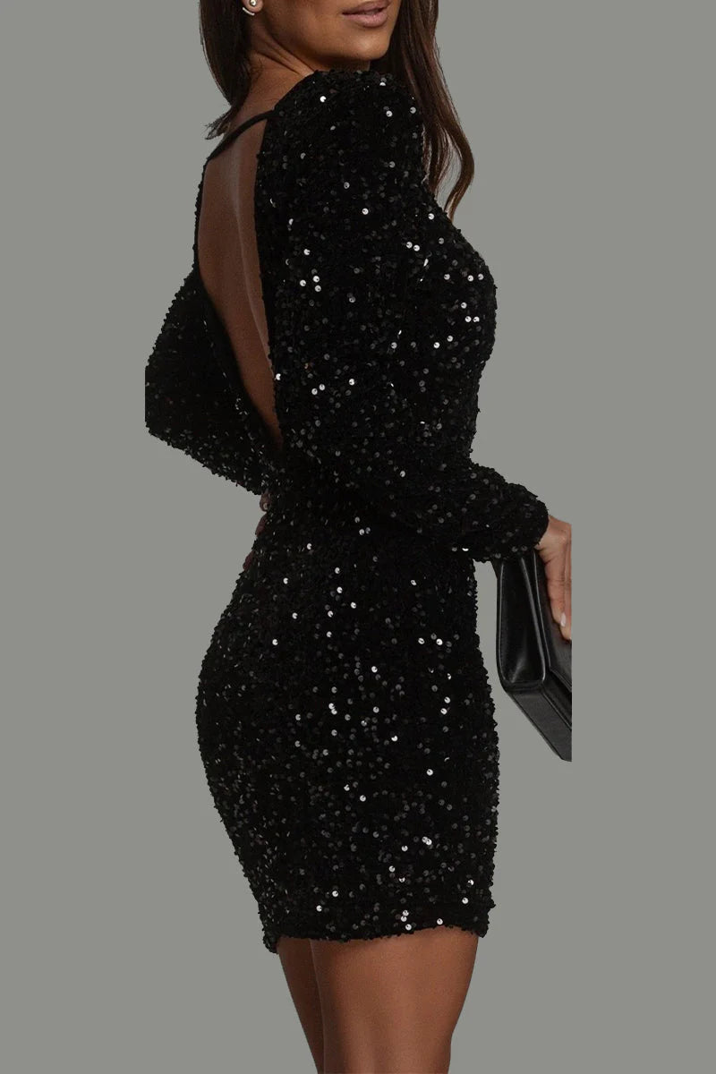 Women's Dress Mini Cocktail Dress Backless Sequin Fabric Body-Hugging Fit 5